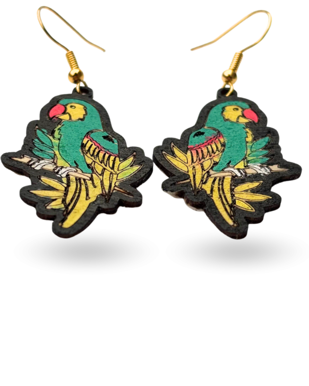 Bright Parrot Hand Painted Wooden Earrings