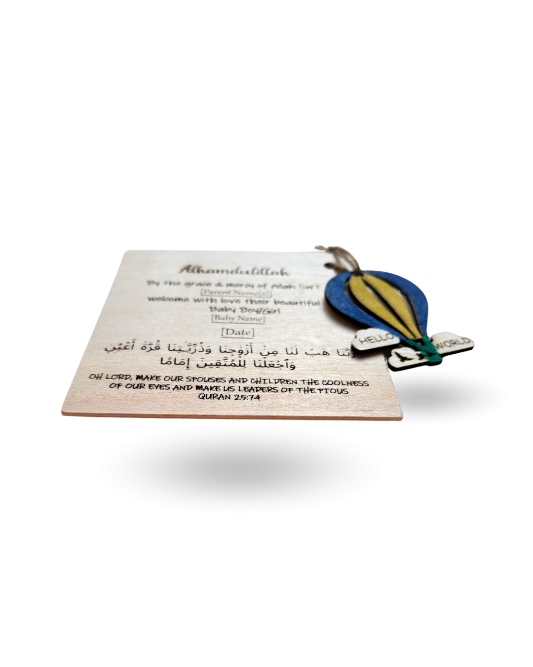 Hot Air Balloon Baby Announcment Wooden Tag