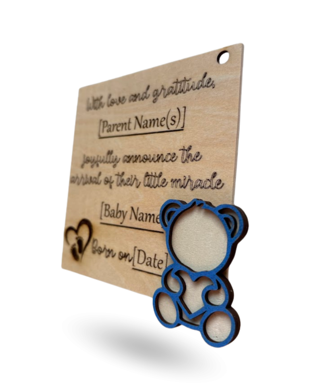 Teddy Bear Baby Announcment Wooden Tag
