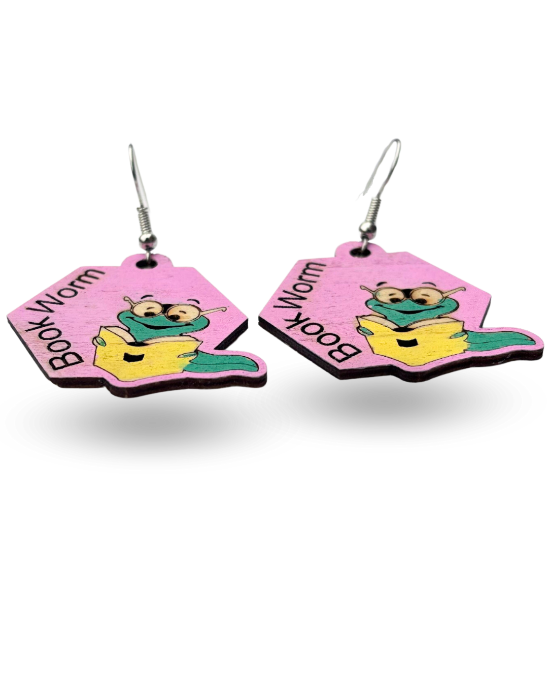 Book Worm Wooden Earrings