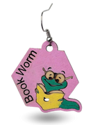Book Worm Wooden Earrings