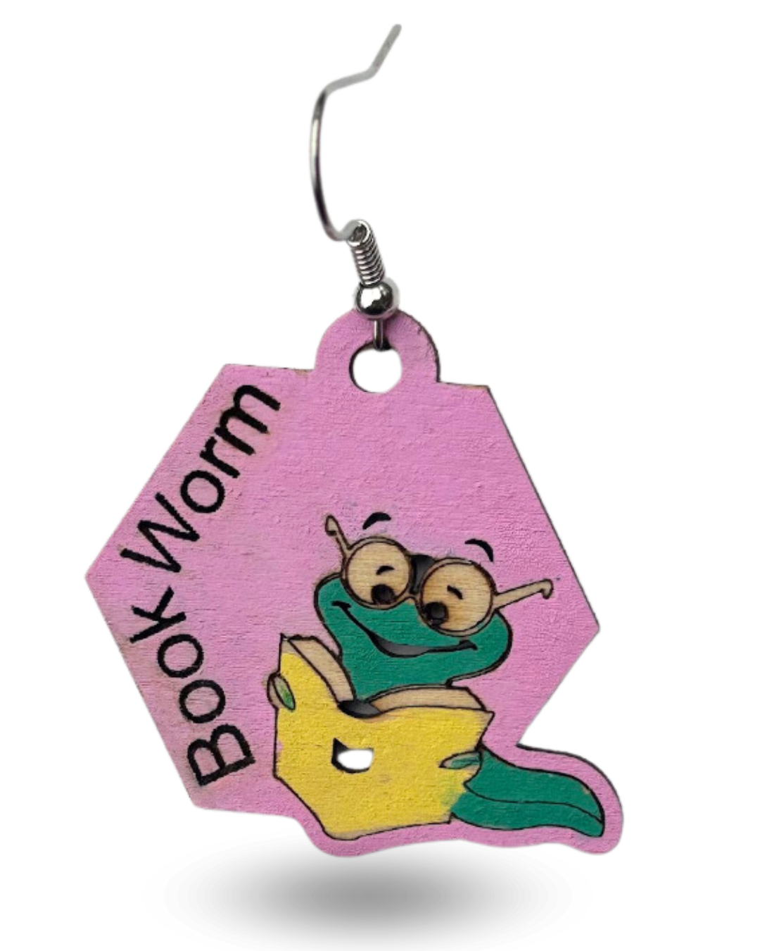 Book Worm Wooden Earrings