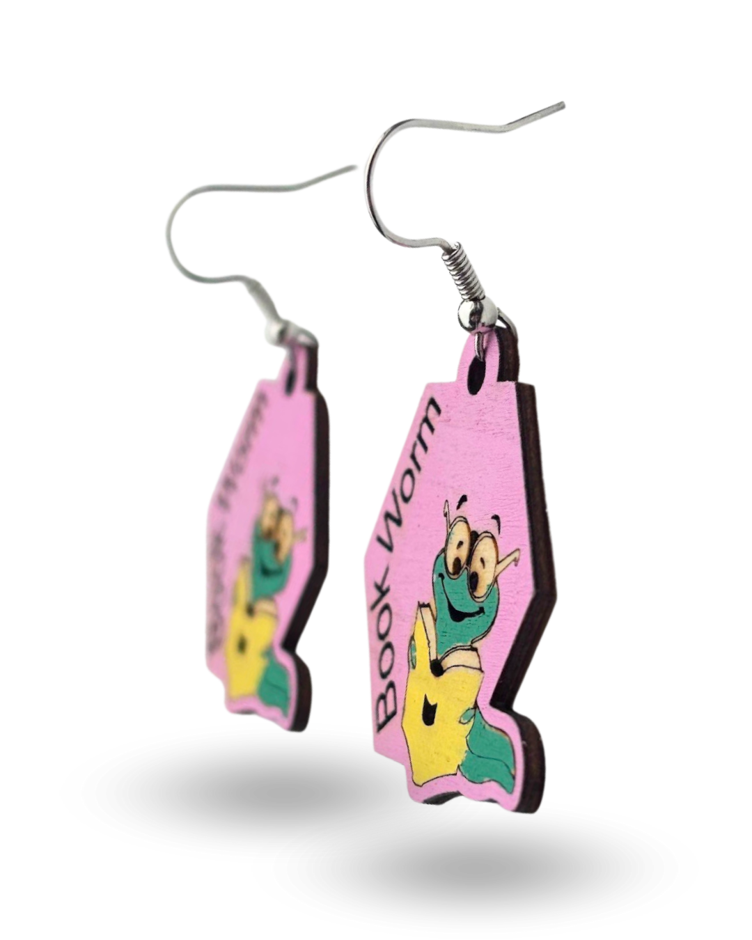 Book Worm Wooden Earrings