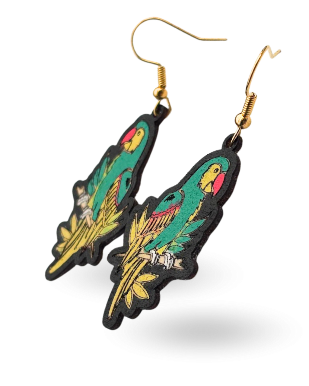 Bright Parrot Hand Painted Wooden Earrings