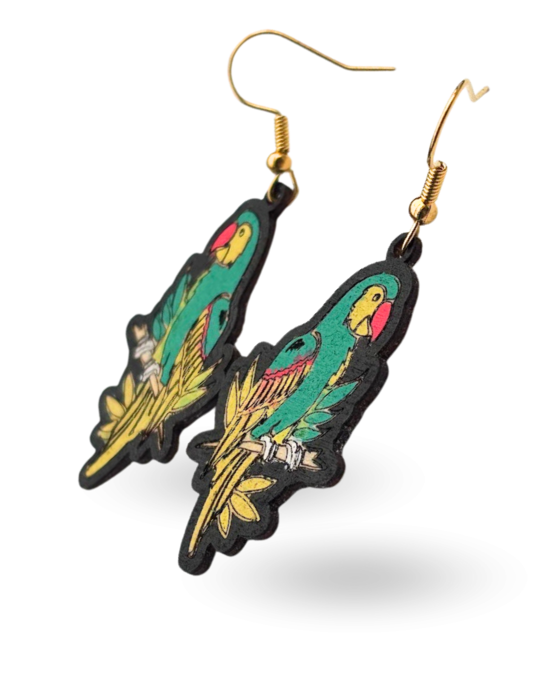 Bright Parrot Hand Painted Wooden Earrings