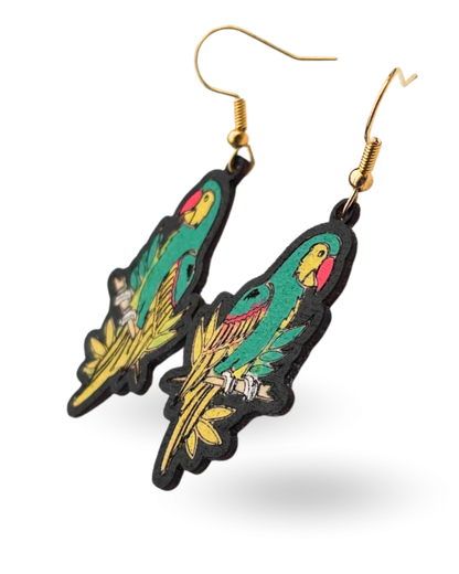 Bright Parrot Hand Painted Wooden Earrings