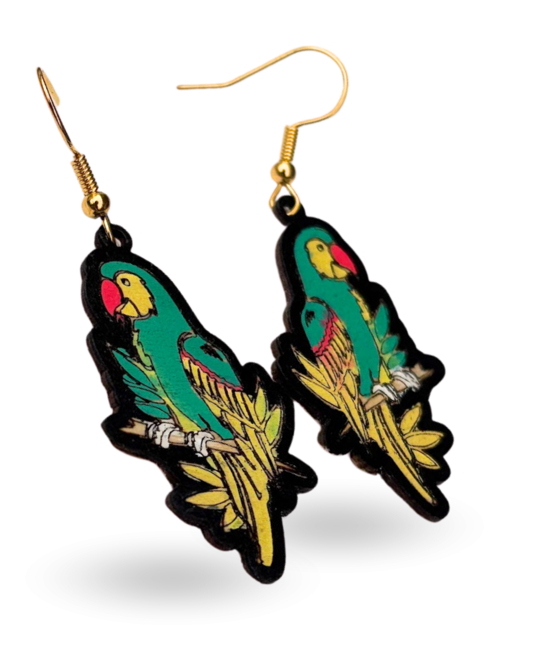Bright Parrot Hand Painted Wooden Earrings