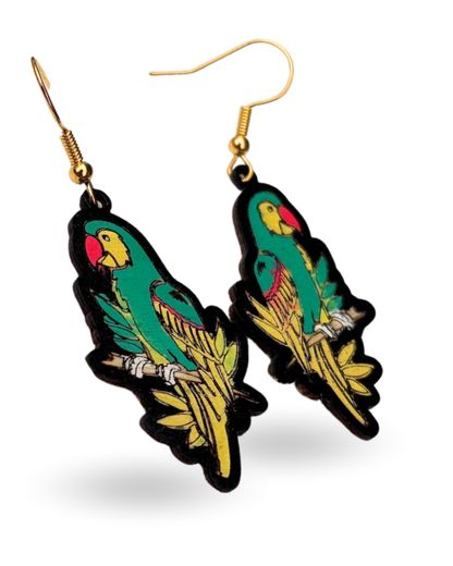 Bright Parrot Hand Painted Wooden Earrings