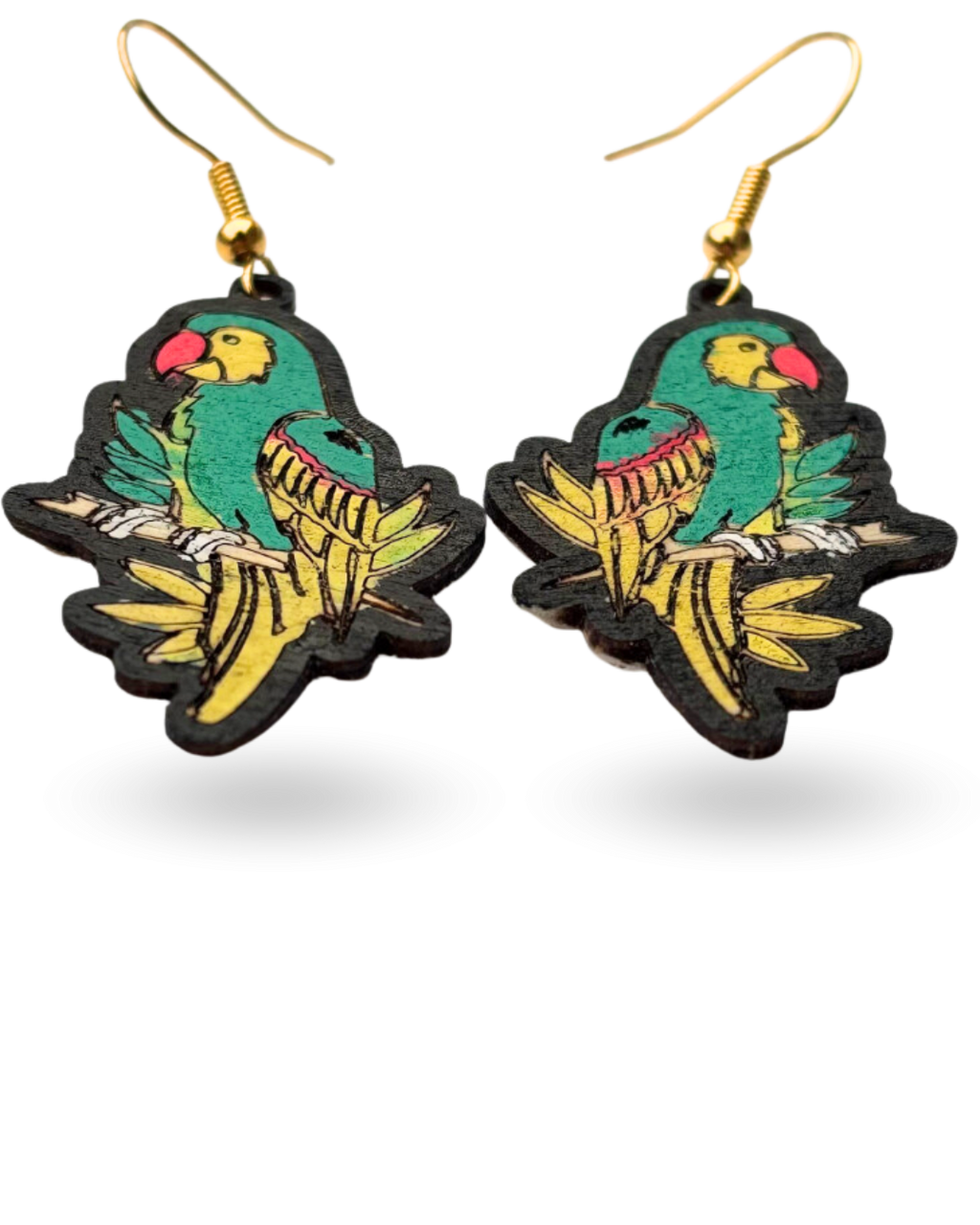 Bright Parrot Hand Painted Wooden Earrings