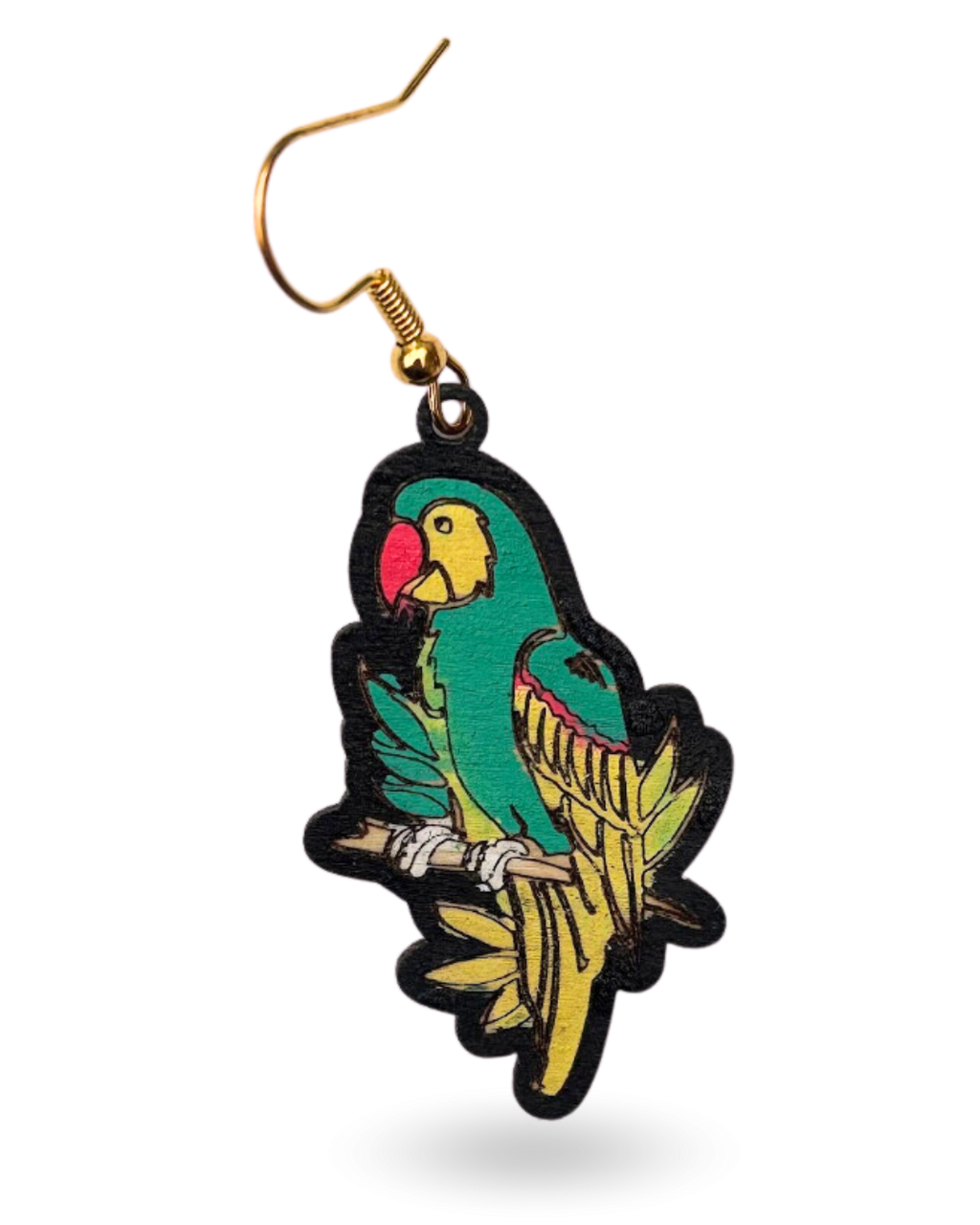 Bright Parrot Hand Painted Wooden Earrings