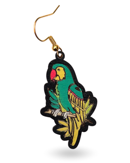 Bright Parrot Hand Painted Wooden Earrings