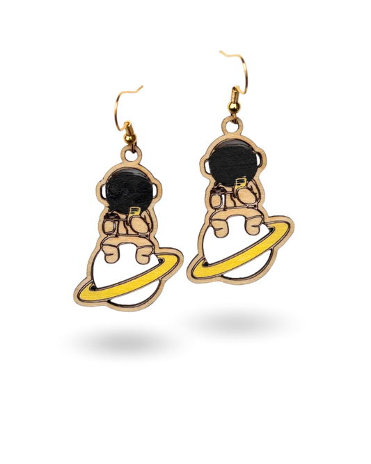 Astronaut Hand Painted Wooden Earrings