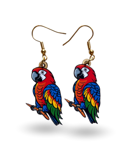 Macaw Parrot Printed Wooden Earrings