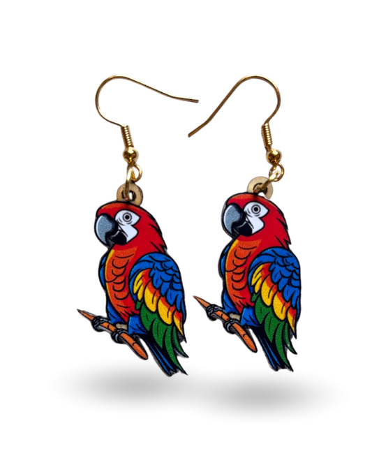 Macaw Parrot Printed Wooden Earrings