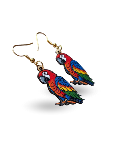 Macaw Parrot Printed Wooden Earrings