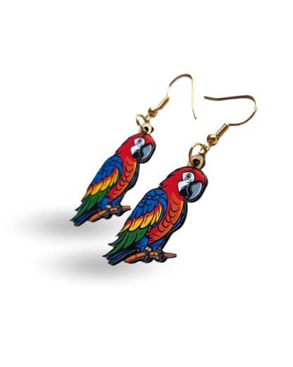 Macaw Parrot Printed Wooden Earrings