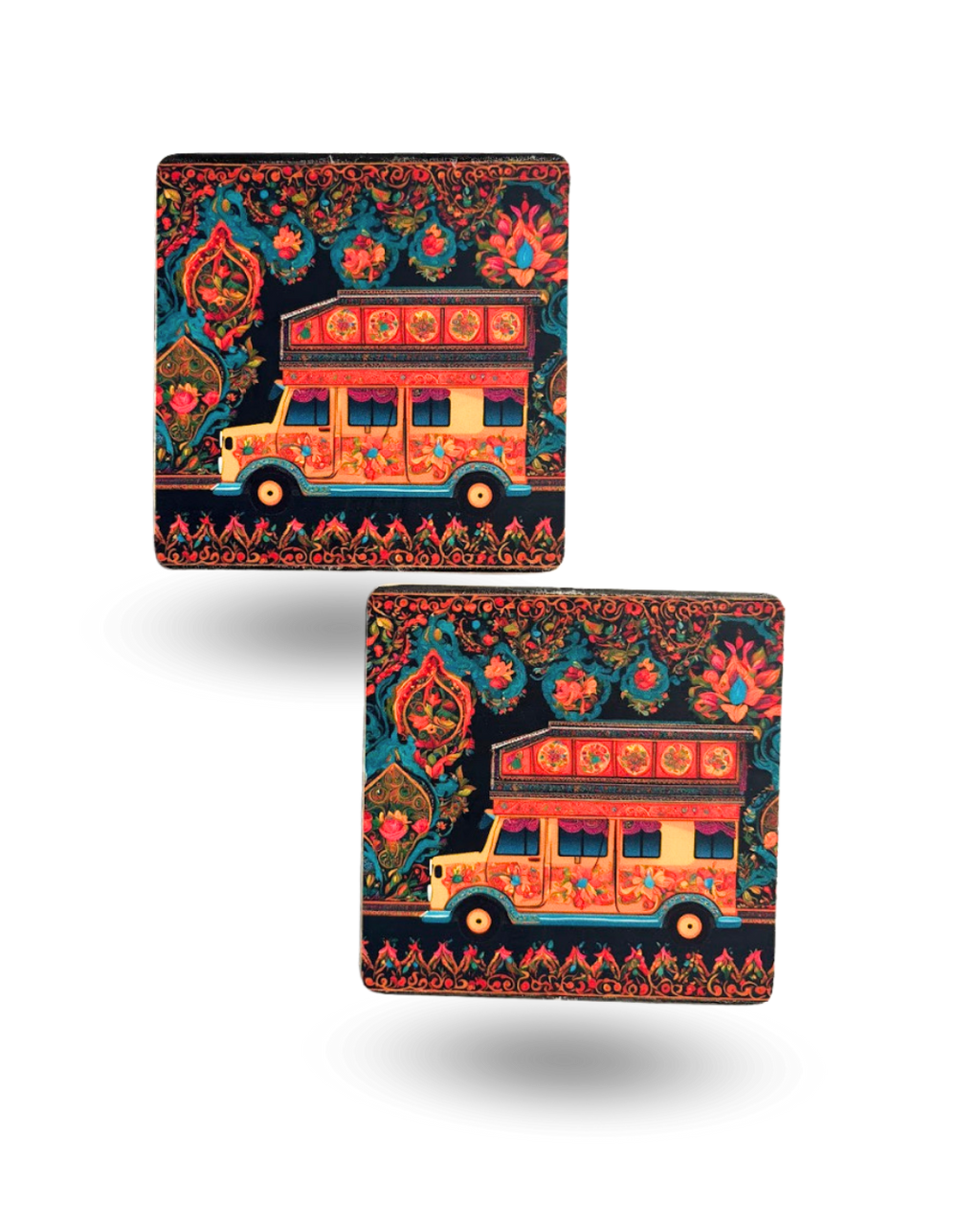 Traditional Van Art Tea Coasters – Premium Wooden & Non-Slip Base