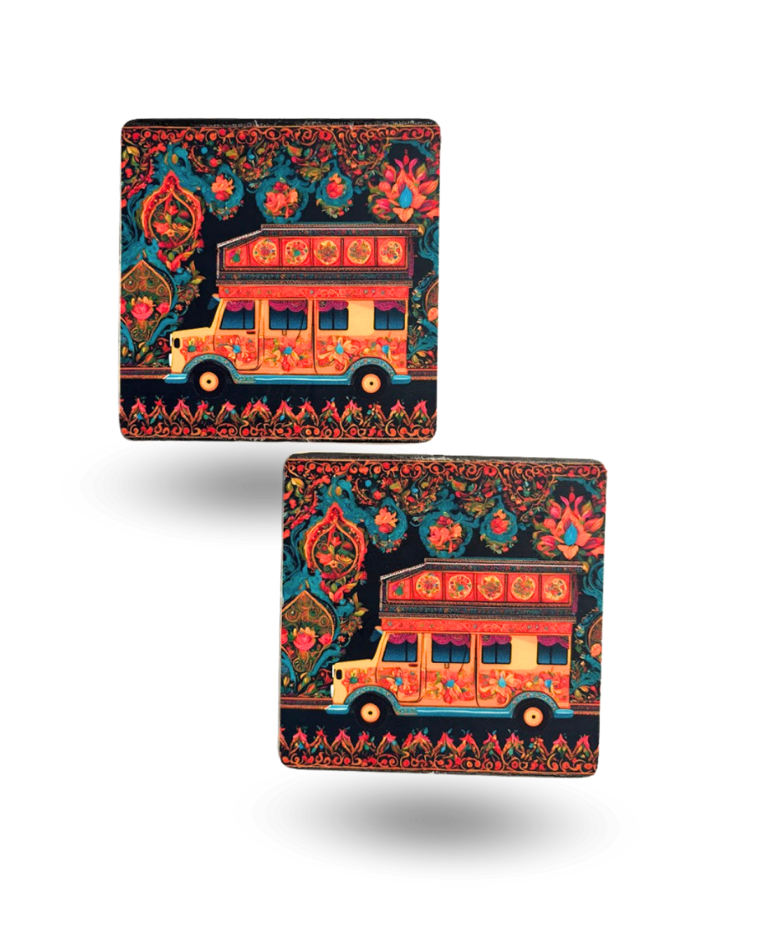Traditional Van Art Tea Coasters – Premium Wooden & Non-Slip Base
