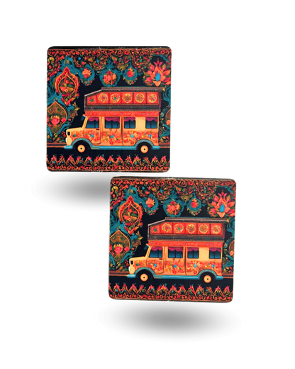 Traditional Van Art Tea Coasters – Premium Wooden & Non-Slip Base