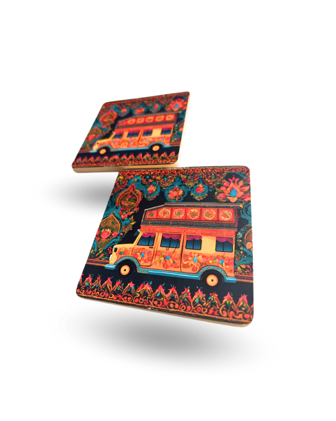 Traditional Van Art Tea Coasters – Premium Wooden & Non-Slip Base