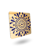 Blue Pottery Wooden Tea Coasters – Elegant & Durable with Non-Slip Base