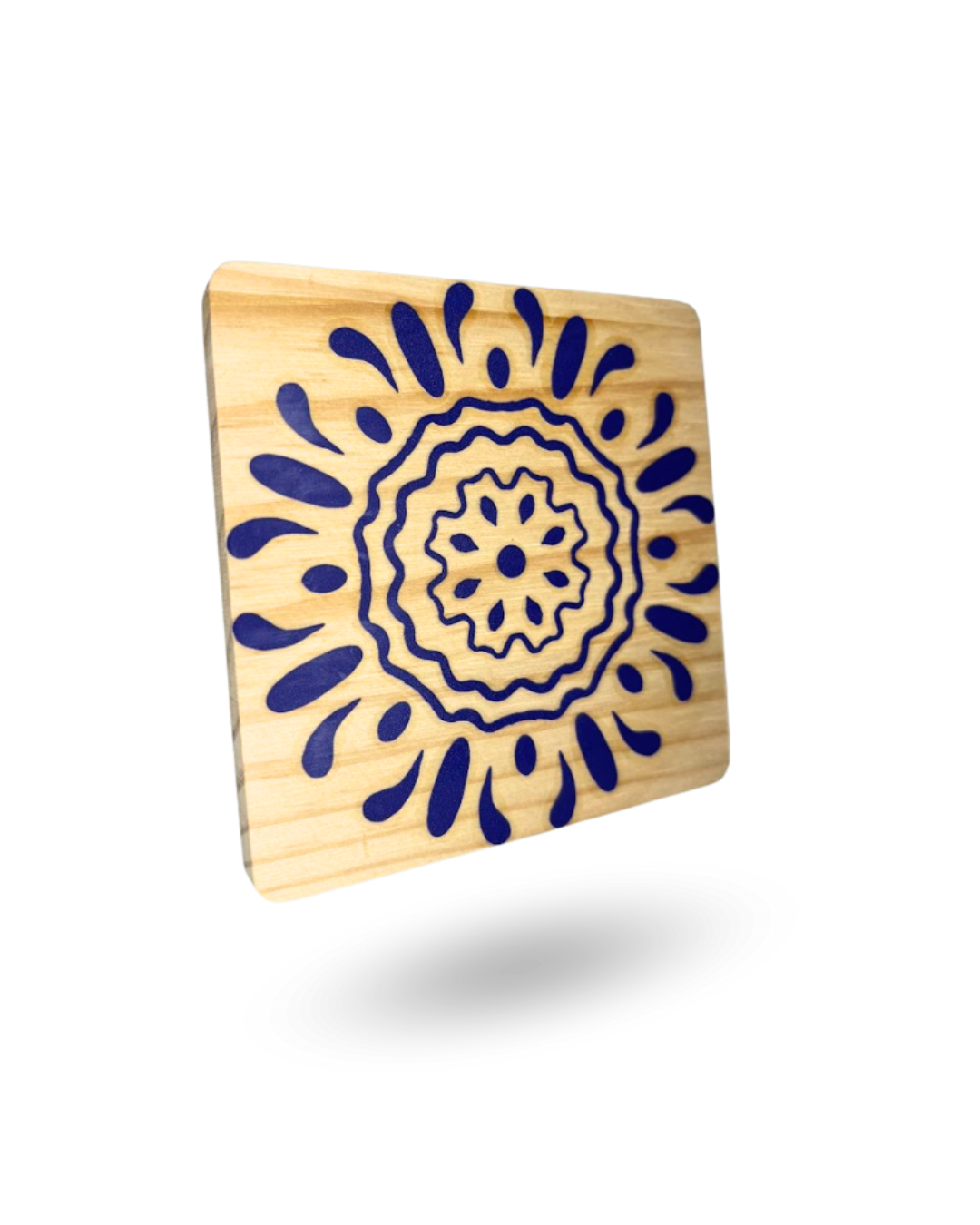 Blue Pottery Wooden Tea Coasters – Elegant & Durable with Non-Slip Base