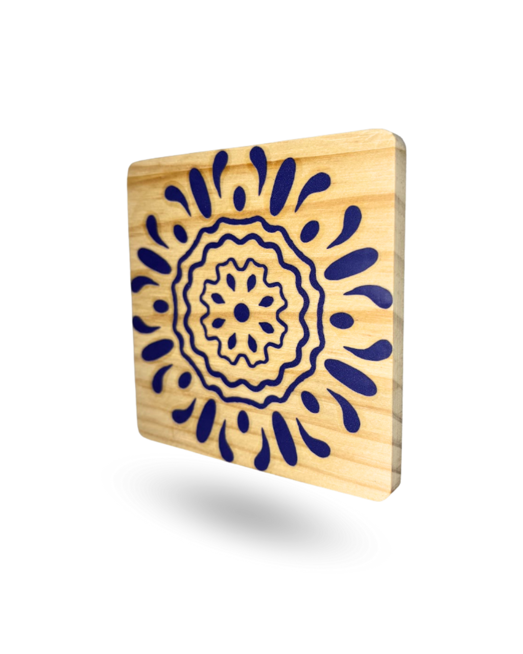 Blue Pottery Wooden Tea Coasters – Elegant & Durable with Non-Slip Base