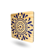 Blue Pottery Wooden Tea Coasters – Elegant & Durable with Non-Slip Base
