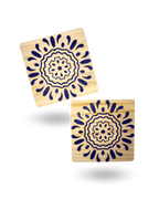Blue Pottery Wooden Tea Coasters – Elegant & Durable with Non-Slip Base