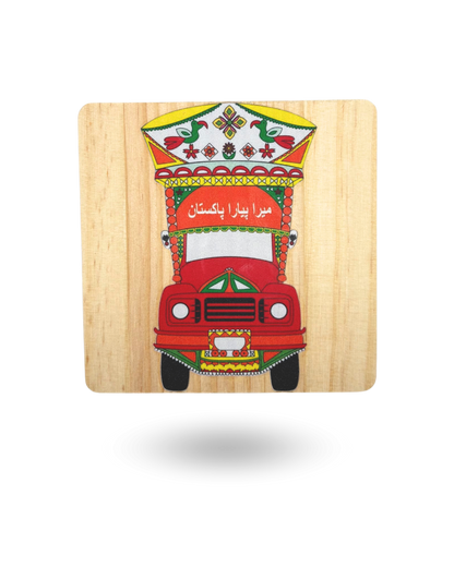 Pakistani Truck Art Wooden Tea Coasters – Vibrant & Durable with Non-Slip Base
