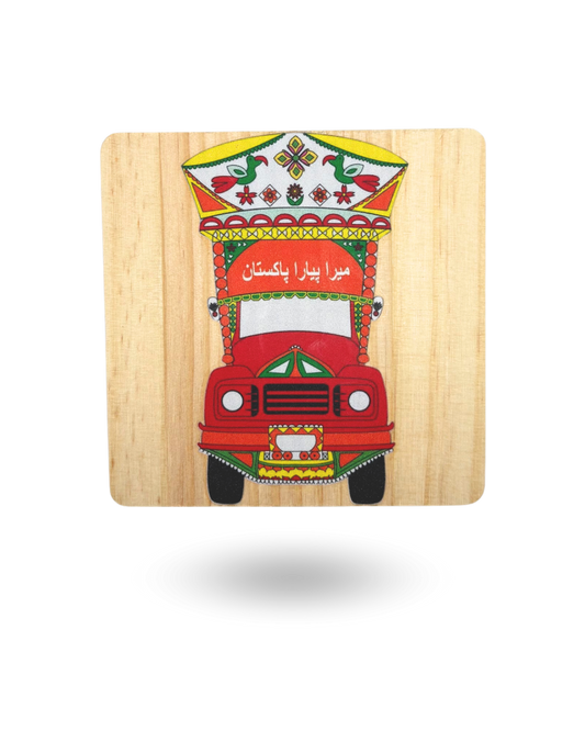 Pakistani Truck Art Wooden Tea Coasters – Vibrant & Durable with Non-Slip Base