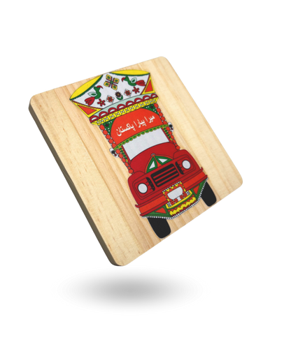 Pakistani Truck Art Wooden Tea Coasters – Vibrant & Durable with Non-Slip Base