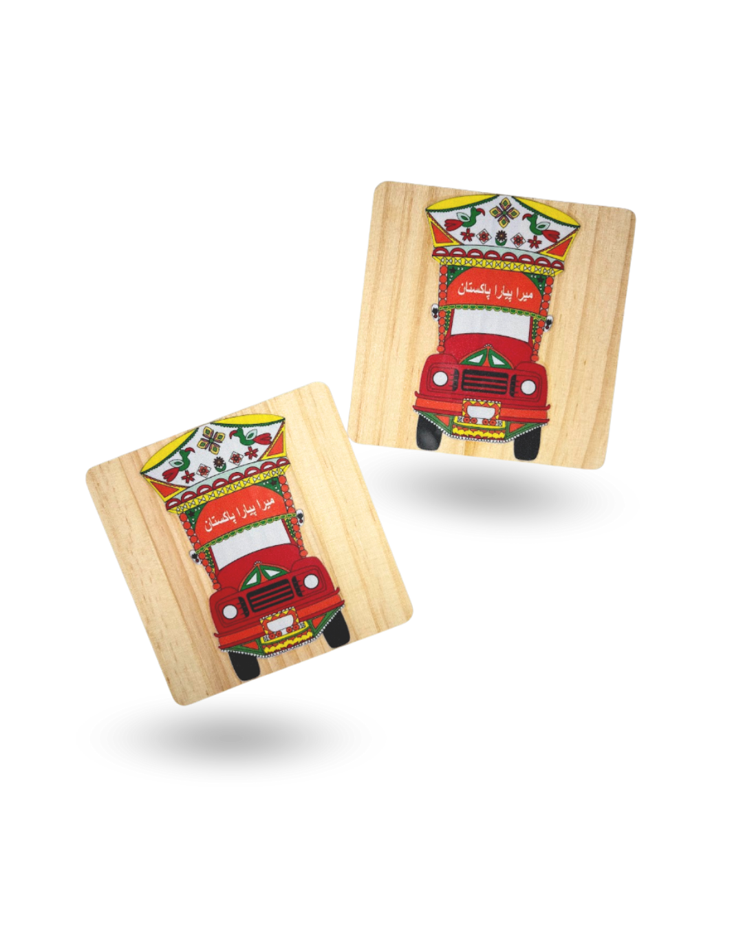 Pakistani Truck Art Wooden Tea Coasters – Vibrant & Durable with Non-Slip Base