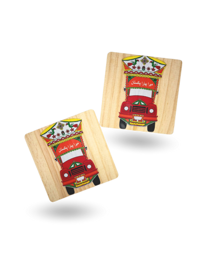 Pakistani Truck Art Wooden Tea Coasters – Vibrant & Durable with Non-Slip Base