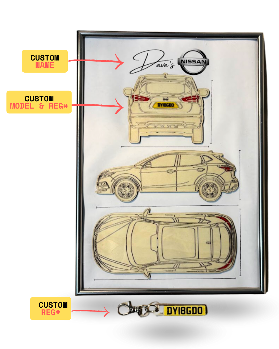 Custom Car Wall Frames - Parked On The Wall (with Key chain)