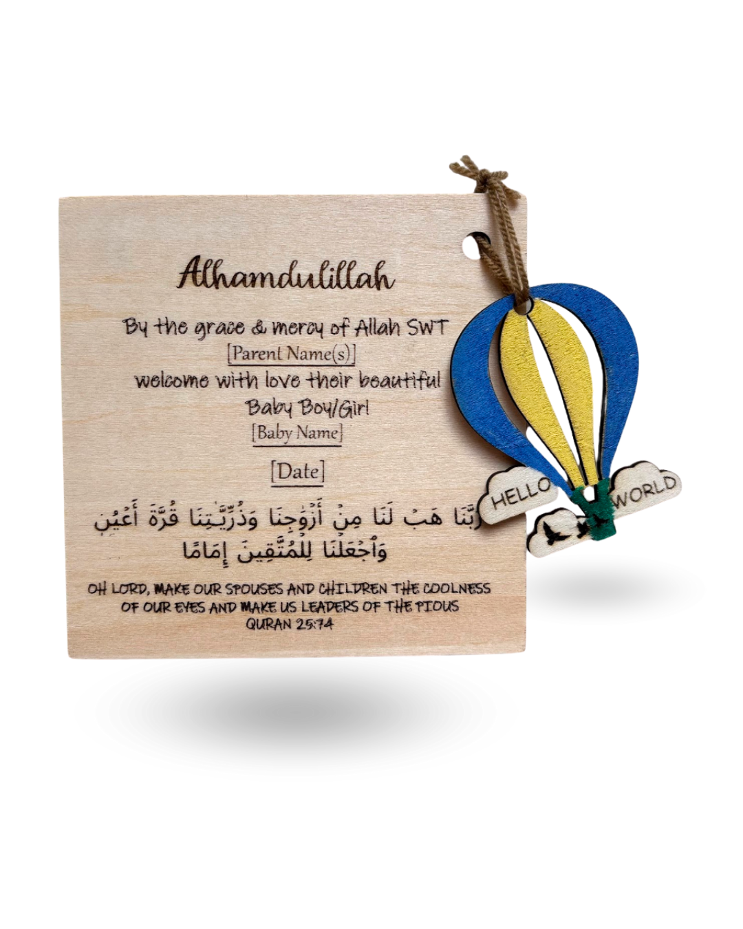 Hot Air Balloon Baby Announcment Wooden Tag