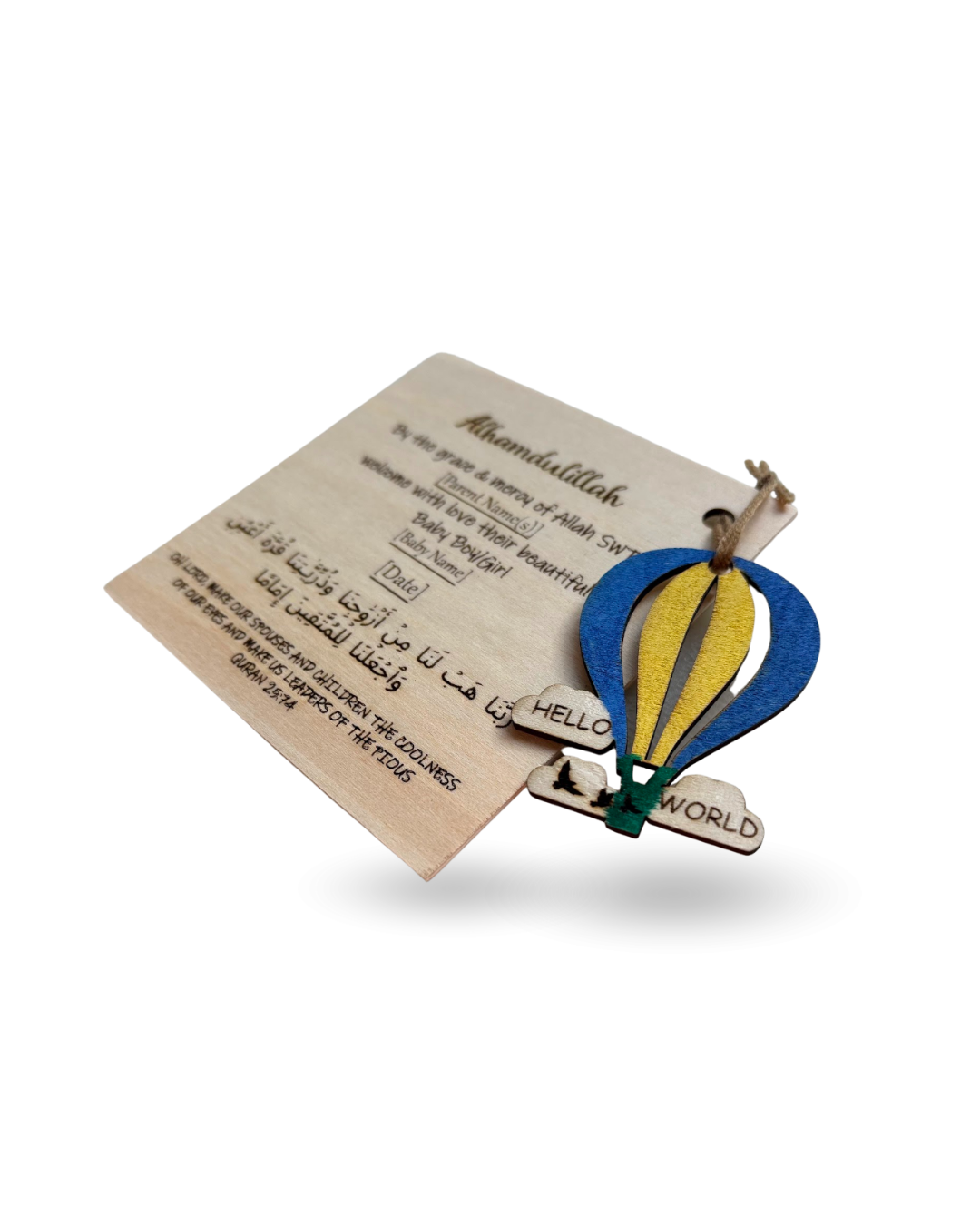 Hot Air Balloon Baby Announcment Wooden Tag