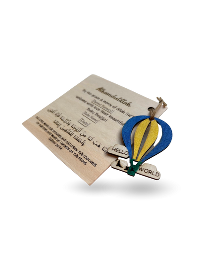 Hot Air Balloon Baby Announcment Wooden Tag