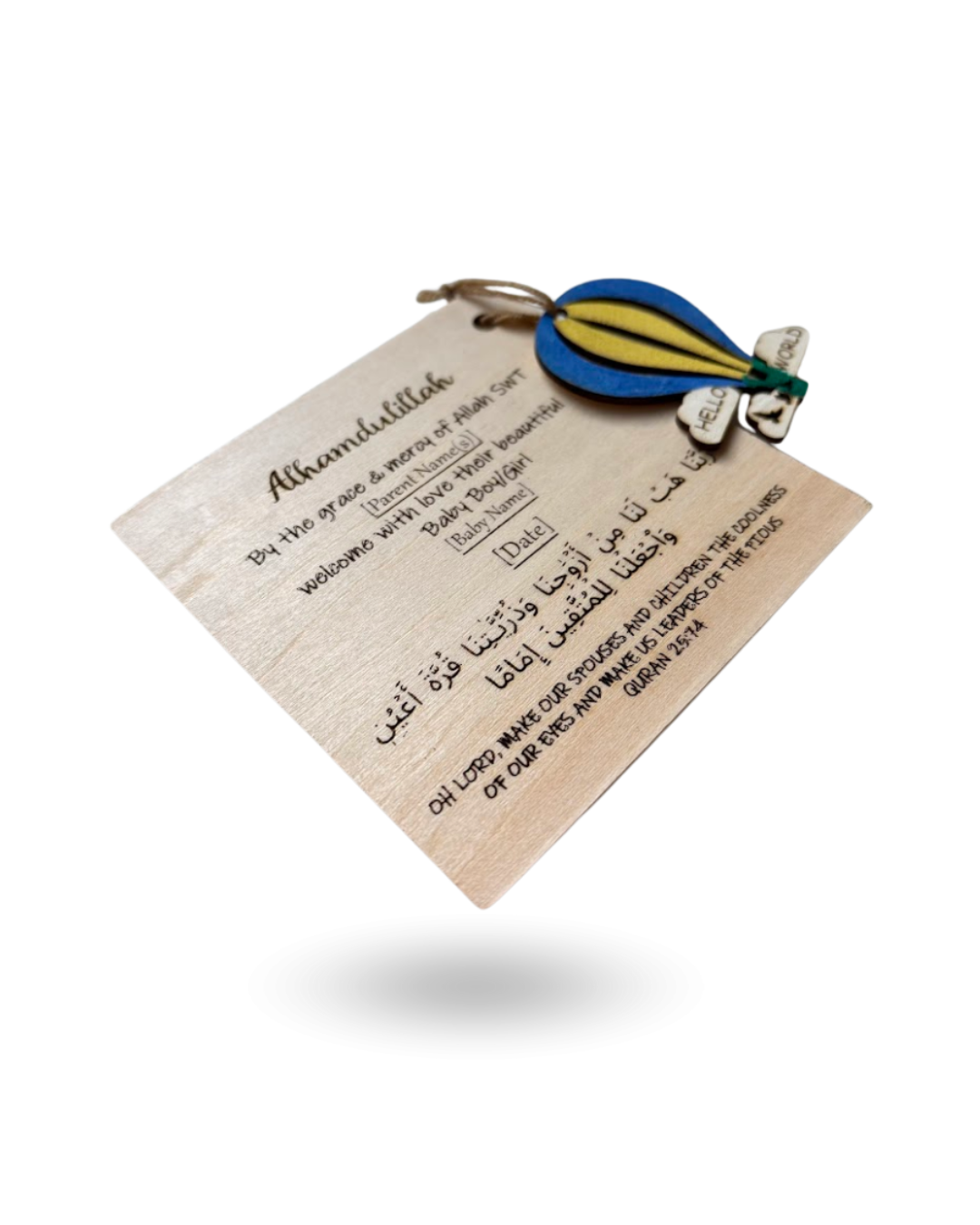 Hot Air Balloon Baby Announcment Wooden Tag