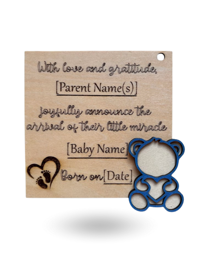 Teddy Bear Baby Announcment Wooden Tag