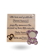Teddy Bear Baby Announcment Wooden Tag
