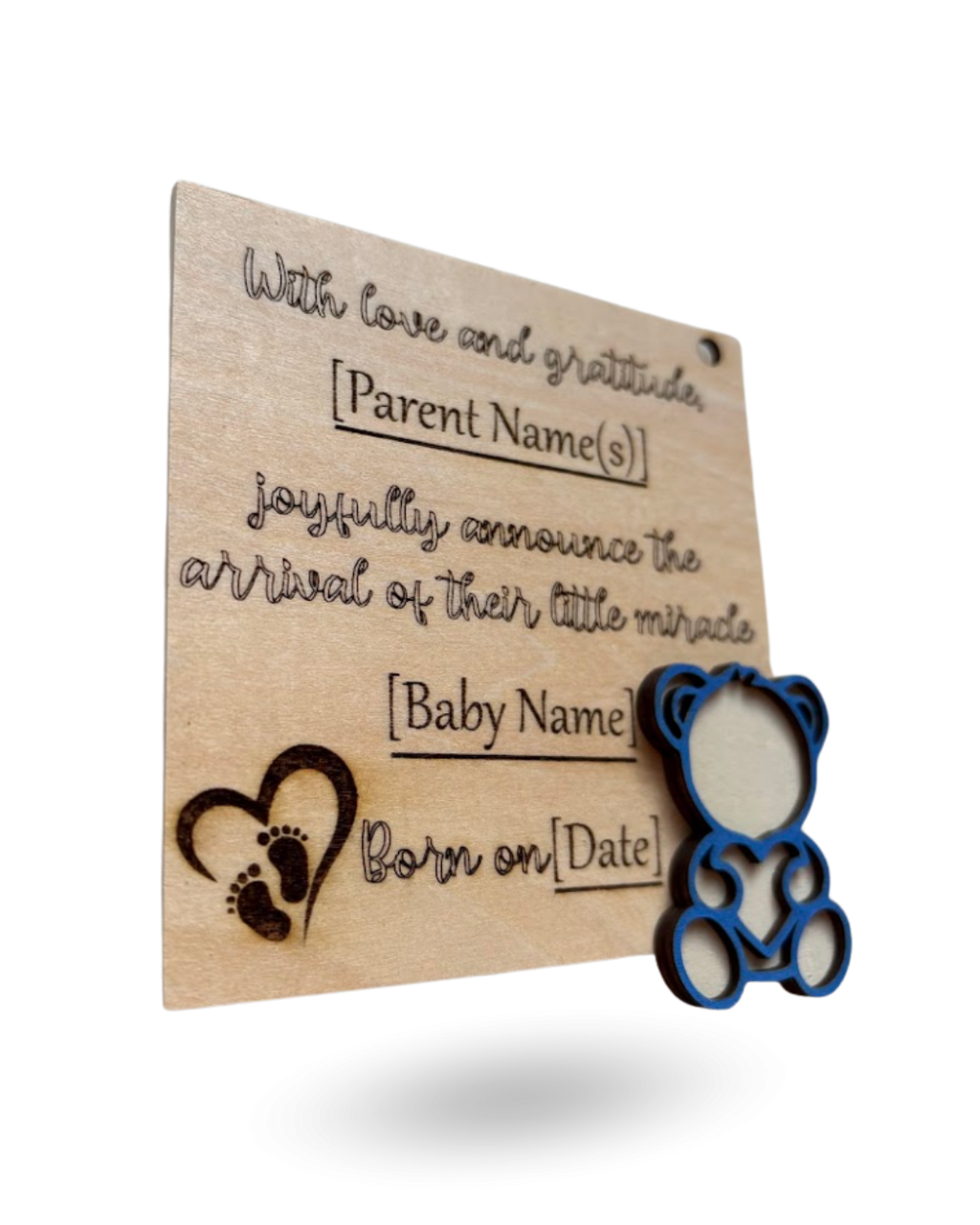 Teddy Bear Baby Announcment Wooden Tag