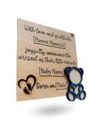 Teddy Bear Baby Announcment Wooden Tag