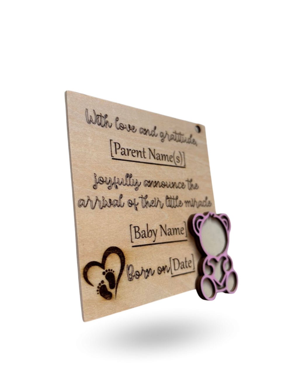 Teddy Bear Baby Announcment Wooden Tag