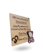 Teddy Bear Baby Announcment Wooden Tag