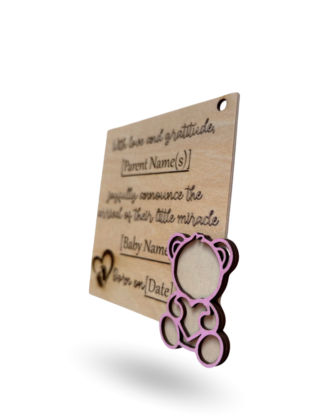 Teddy Bear Baby Announcment Wooden Tag