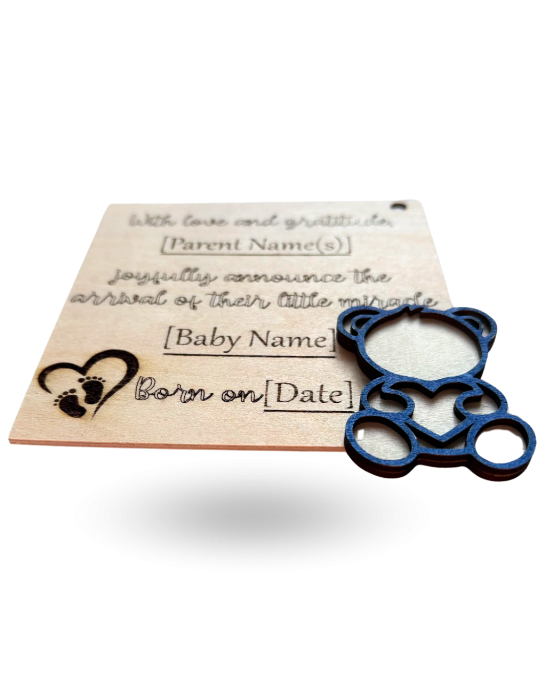 Teddy Bear Baby Announcment Wooden Tag