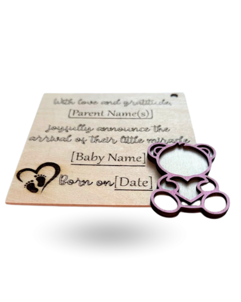 Teddy Bear Baby Announcment Wooden Tag