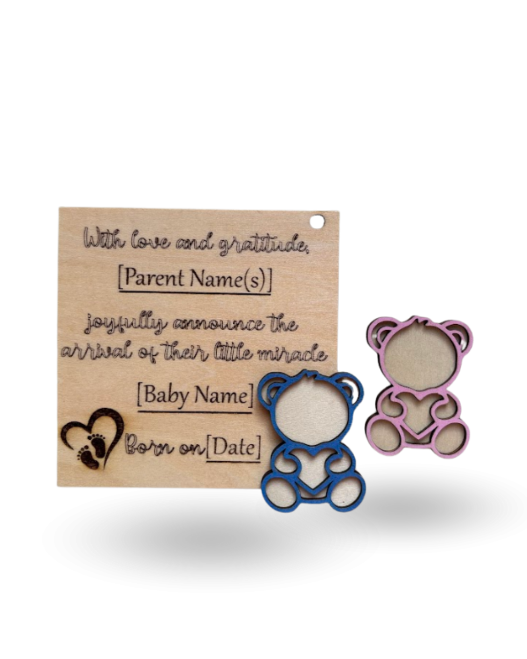 Teddy Bear Baby Announcment Wooden Tag