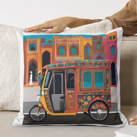 Asian Truck Art Cushion Cover – Colorful Auto Rickshaw Design
